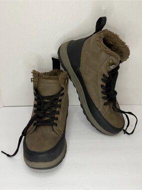 Weatherproof Men’s 10 Tan Black Faux Fur Lace Up Winter Boots NWOT